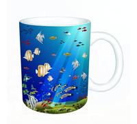 AELKSP Tazas grandes de 330 ml para café, tazas desayuno, té y bebidas calientes, tazas de cafe,Imagen animada dibujada a mano de dibujos animados de peces tropicales submar,regalo aniversario pareja