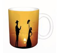 AELKSP Tazas grandes de 330 ml para café, tazas desayuno, té y bebidas calientes, tazas de cafe,La puesta de sol de un hombre tocando la guitarra y una mujer bailando, guita,regalo aniversario pareja