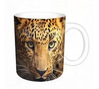 AELKSP Tazas grandes de 330 ml para café, tazas desayuno, té y bebidas calientes, tazas de cafe,Leopardo, leopardo de cerca, mirada salvaje, retrato, primer plano,regalo aniversario pareja
