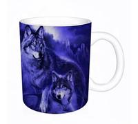 AELKSP Tazas grandes de 330 ml para café, tazas desayuno, té y bebidas calientes, tazas de cafe,Lobo gris con fondo negro,regalo aniversario pareja