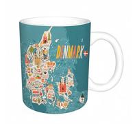AELKSP Tazas grandes de 330 ml para café, tazas desayuno, té y bebidas calientes, tazas de cafe,Mapa vectorial estilizado de Dinamarca. Ilustración de viaje con lugares embl,regalo aniversario pareja