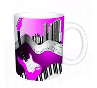 AELKSP Tazas grandes de 330 ml para café, tazas desayuno, té y bebidas calientes, tazas de cafe,Música Bajo Guitarra Teclado Rock Urbano Telón de fondo Ritmo de la ciudad Il,regalo aniversario pareja