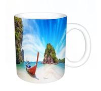 AELKSP Tazas grandes de 330 ml para café, tazas desayuno, té y bebidas calientes, tazas de cafe,Naturaleza increíble y un destino turístico exótico en Tailandia. Barco turís,regalo aniversario pareja