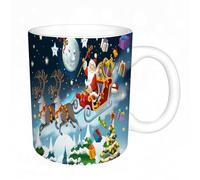 AELKSP Tazas grandes de 330 ml para café, tazas desayuno, té y bebidas calientes, tazas de cafe,Navidad festiva con Papá Noel y renos, Papá Noel en trineo la noche de Navida,regalo aniversario pareja