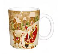 AELKSP Tazas grandes de 330 ml para café, tazas desayuno, té y bebidas calientes, tazas de cafe,Navidad, Papá Noel, reno, trineo,regalo aniversario pareja