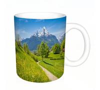 AELKSP Tazas grandes de 330 ml para café, tazas desayuno, té y bebidas calientes, tazas de cafe,Paisaje de pradera alpina, exuberante vegetación, flores silvestres amarillas,regalo aniversario pareja