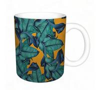 AELKSP Tazas grandes de 330 ml para café, tazas desayuno, té y bebidas calientes, tazas de cafe,Patrón de hojas botánicas de acuarela pintadas a mano, adorno de patrón tropi,regalo aniversario pareja