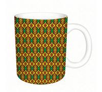AELKSP Tazas grandes de 330 ml para café, tazas desayuno, té y bebidas calientes, tazas de cafe,Patrón Kente, Fronteras Verticales Africanas Exóticas de Angola, Nigeria Cu,regalo aniversario pareja