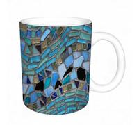 AELKSP Tazas grandes de 330 ml para café, tazas desayuno, té y bebidas calientes, tazas de cafe,PebblesBlue, collage de vidrio roto, mosaico,regalo aniversario pareja