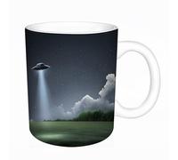 AELKSP Tazas grandes de 330 ml para café, tazas desayuno, té y bebidas calientes, tazas de cafe,Platillo volador, viaje desconocido en el oscuro rayo de la noche.,regalo aniversario pareja