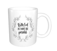 AELKSP Tazas grandes de 330 ml para café, tazas desayuno, té y bebidas calientes, tazas de cafe,Póster religioso dibujado a mano en vector: Con Dios todo es posible. Ilustra,regalo aniversario pareja
