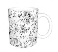 AELKSP Tazas grandes de 330 ml para café, tazas desayuno, té y bebidas calientes, tazas de cafe,Ramo victoriano de flores negras sobre fondo blanco. Rosas de jardín, tulipan,regalo aniversario pareja