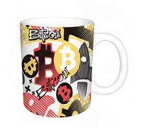 AELKSP Tazas grandes de 330 ml para café, tazas desayuno, té y bebidas calientes, tazas de cafe,Símbolo de moneda digital Bitcoin, con un patrón funky y sin costuras, estilo,regalo aniversario pareja