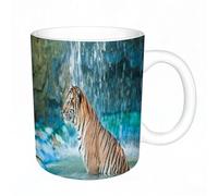AELKSP Tazas grandes de 330 ml para café, tazas desayuno, té y bebidas calientes, tazas de cafe,Tigre, felino en un estanque buscando presas, Sumatra, Indonesia. Escenas dec,regalo aniversario pareja