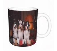 AELKSP Tazas grandes de 330 ml para café, tazas desayuno, té y bebidas calientes, tazas de cafe,Tres perros pastores en unior acogedor, retrato de grupo de perros.,regalo aniversario pareja