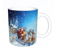 AELKSP Tazas grandes de 330 ml para café, tazas desayuno, té y bebidas calientes, tazas de cafe,Trineo navideño de Papá Noel con renos y juguetes en tonos nevados Imagen de,regalo aniversario pareja