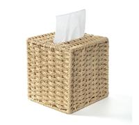 AELS Funda cuadrada para caja de pañuelos de granja, soporte de papel de paja tejido a mano, bonito soporte cuadrado para caja de pañuelos, caja de decoración de baño bohemia para pañuelos con parte
