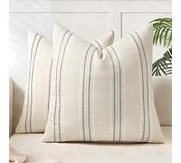 AELS Juego de 2 Fundas de Almohada Decorativas de Lino de 18 x 18 Pulgadas, con Textura Bohemia, Color Beige con Hilo de Punto Blanco y Gris, Funda de cojín para sofá, Sala de Estar (Solo Funda)