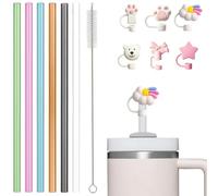 AEMCHDM 13 Piezas 10mm Tritan transparente Pajitas, 31CM 6 Pajitas De Colores Para Stanley Cup de 40 oz y 30 oz, CañItas con 6 Tapones de Silicona para Pajitas y 1 Cepillo de Limpieza, sin BPA