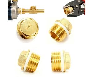 AEMCHDM 4 Piezas Tapones de Latón, Tapa Ciega de Latón de 3/4 Pulgada con Anillo de Goma, Tapones para Tubos con Hexágono, para Radiadores, Distribuidores y Calefacción, Sistema de Agua Potable