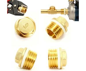 AEMCHDM 4 Piezas Tapones de Latón, Tapa Ciega de Latón de Anillo de Goma, Tapones para Tubos con Hexágono, para Radiadores, Distribuidores y Calefacción, Sistema de Agua Potable (1/2 Zoll)