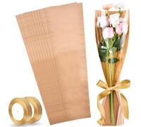 Aemygo 100 bolsas para envolver ramos de flores con cintas, mangas de papel kraft para envolver rosas a granel, bolsas de flores transparentes para despedida de soltera, boda, graduación, cumpleaños,
