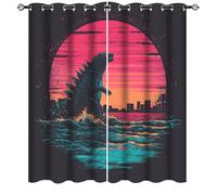 AEMYSKA Cortinas con aislamiento térmico vintage de monstruos marinos para oscurecer la habitación, cortinas de dormitorio, estampado de animales de terror, cortina de ventana con ojales, 80 cm de