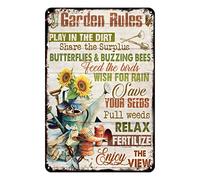 Aenaon Gardening Garden Rules Play in The Dirt - Letrero de lata vintage para decoración de hogar, oficina, baño, cafetería, club, habitación, decoración de pared, 12 x 8 pulgadas