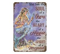 Aenaon Letrero de estaño vintage con diseño de sirena hippie gitana con texto en inglés "She Has The Soul of a Gypsy Purple Retro Home Kitchen Bar Rustic Wall Decor Funny Decor Sign 8 x 12 pulgadas