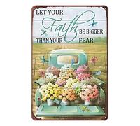 Aenaon Letrero de estaño vintage con texto en inglés "Let Your Faith Be Bigger Than Your Fear", retro, hogar, cocina, bar, rústico, decoración de pared, letrero divertido de 8 x 12 pulgadas