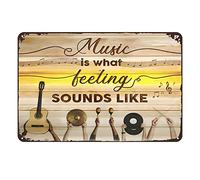 Aenaon Letrero de estaño vintage con texto en inglés "Music is What Feeling Sounds Like Retro Home Kitchen Bar Rustic Wall Decor Funny Decor Sign" 8 x 12 pulgadas