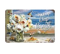 Aenaon Letrero de metal con diseño de colibrí en la playa con texto en inglés "Take A Deep Breath" para decoración de pared, hogar, bar, cafetería, garaje, cueva, 8 x 12 pulgadas