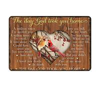 Aenaon Letrero de metal con diseño de pájaro cardenal, con texto en inglés "The Day God Took You Home" (El día que Dios te llevó a casa), decoración de estaño, estilo vintage, rústico, cueva