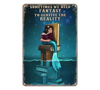 Aenaon Letrero de metal con diseño de sirena y libros Sometime Need Fantasy Survive The Reality Read Books Night, letrero vintage para decoración de pared, hogar, bar, cafetería, garaje, cueva, 5.5 x