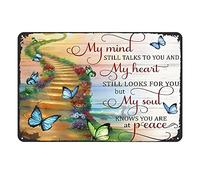 Aenaon Letrero de metal con texto en inglés "Butterfly My Mind Still Talks to You and My Heart", estilo vintage, para el hogar, cocina, garaje, bar, cueva, pared, decoración nostálgica, diseño de