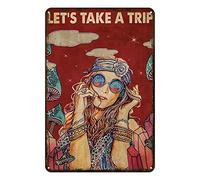 Aenaon Letrero de metal con texto en inglés "Hippie Girl Lets Take A Trip" para decoración de pared, hogar, bar, cafetería, garaje, cueva, 5.5 x 8 pulgadas