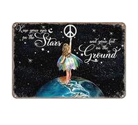 Aenaon Letrero de metal con texto en inglés «Hippie Little Girl Keep Your Eyes on The Stars» vintage para el hogar, cocina, garaje, bar, cueva, pared, decoración nostálgica, letrero rústico de lata de