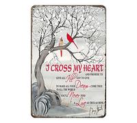 Aenaon Letrero de metal con texto en inglés "I Cross My Heart", vintage, para el hogar, cocina, garaje, bar, cueva, pared, decoración nostálgica, rústico, cardenal, pájaro, 8 x 12 pulgadas