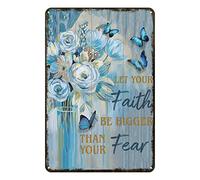 Aenaon Letrero de metal con texto en inglés "Let Your Faith Be Bigger", vintage, bar, cocina, garaje, cueva, hogar, pared, decoración divertida, retro, letrero de lata de 8 x 12 pulgadas