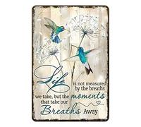 Aenaon Letrero de metal con texto en inglés «Life is Not Measured by The Breaths» para bar, cocina, garaje, cueva, hogar, decoración divertida, retro, colibrí, 20,3 x 30,5 cm