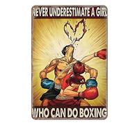Aenaon Letrero de metal con texto en inglés "Never Underestimate a Girl Who Can Do Boxing", vintage, para el hogar, cocina, garaje, bar, cueva, pared, decoración nostálgica, letrero de lata rústico