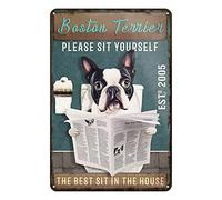 Aenaon Letrero de metal con texto en inglés "Please Sit Yourself The Best Sit in The House" de Boston Terrier, vintage, bar, hogar, baño, decoración de pared, divertido letrero de baño de 14 x 20 cm