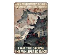 Aenaon Letrero de metal con texto en inglés "White Hair Girl Wolf They Whispered Back Wolve I Am The Storm" para bar, cocina, garaje, cueva, hogar, decoración divertida, retro, 8 x 12 pulgadas