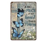 Aenaon Letrero de metal divertido con texto en inglés "God Cross A Big Piece of My Heart Lives in Heaven" para decoración del hogar, cocina, bar, cafetería, club, inodoro, 20 x 30 cm, mariposa