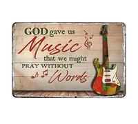 Aenaon Letrero de metal retro con diseño de guitarra con texto en inglés "God Gave Us Music" para casa, bar, patio, cueva, pared, decoración vintage, cartel novedoso de 8 x 12 pulgadas