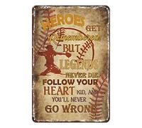 Aenaon Letrero vintage de hojalata con texto en inglés "Heroes Get Remembered But Legends Never Die" para el hogar, cocina, bar, rústico, decoración de pared, letrero divertido de 8 x 12 pulgadas
