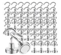 Aenienoe 55 Piezas Ganchos Magnéticos 10kg Imanes Neodimio con Gancho Giratorio Sin Perforación para Crucero Resistente Refrigerador Microondas Artículos Colgantes Plateado