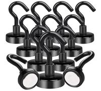 Aenienoe Ganchos Magnéticos 10kg Imanes Neodimio con Gancho 12 Piezas Sin Perforación para Crucero Resistente Refrigerador Microondas Artículos Colgantes Plateado Negro 16mm