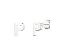 Aeon Pendientes de plata de ley 925 con inicial del alfabeto, 5,5 x 3,8 mm, paño de pulido y caja de regalo incluidos, regalos para mujer, Plata