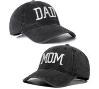 Aeonda Juego de 2 gorras de béisbol ajustables bordadas para mamá y papá, regalo para padres, parejas, clásico para mamá, papá, regalo, Sombrero de papá negro y sombrero de mamá negro, 6 5/8 7 5/8